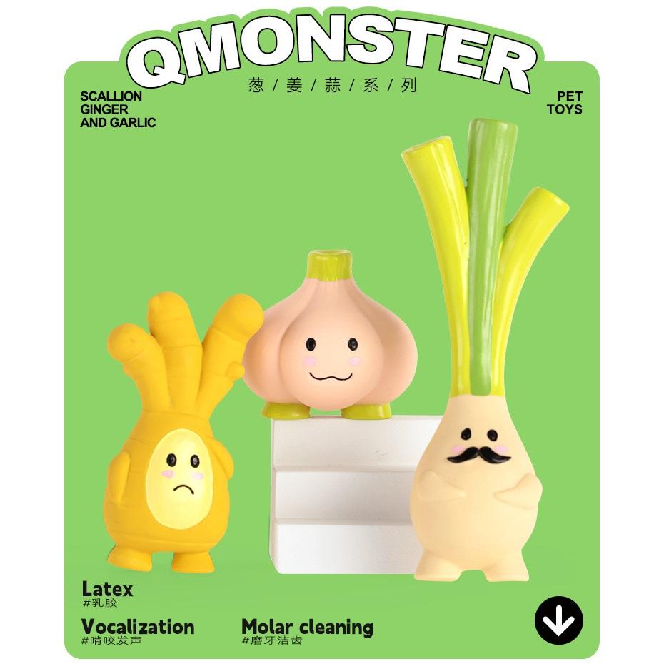 <1313選物> Qmonster 狗狗發聲玩具 乳膠玩具 耐咬玩具 幼犬小型犬玩具 水果玩具 香蕉狗 梨子鸭 蔥薑蒜-細節圖3