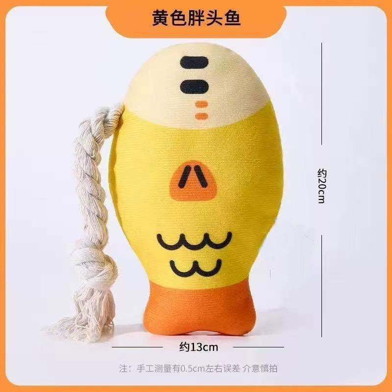 <1313選物>繩結玩具可愛胖頭魚發聲玩具磨牙自嗨解悶玩具棉繩玩具狗狗貓貓玩具中小型犬玩具-細節圖6