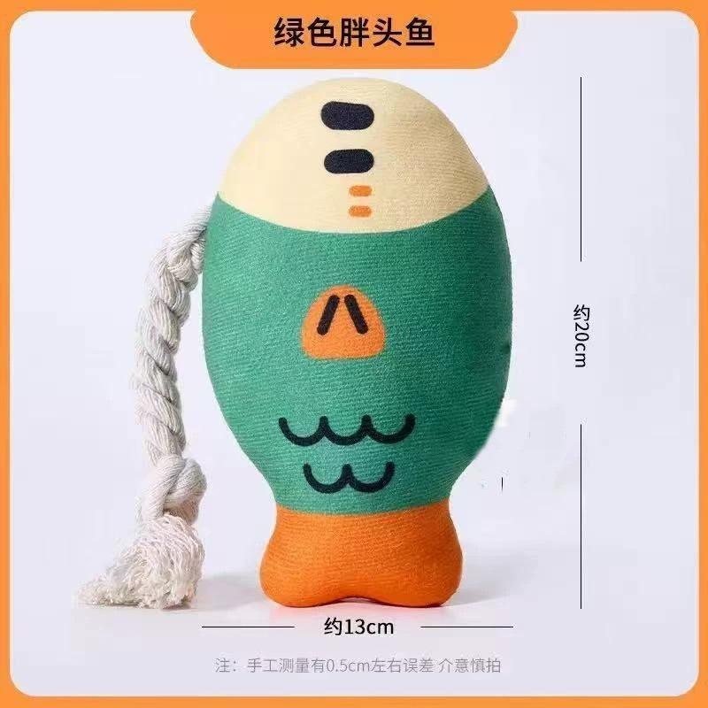 <1313選物>繩結玩具可愛胖頭魚發聲玩具磨牙自嗨解悶玩具棉繩玩具狗狗貓貓玩具中小型犬玩具-細節圖7