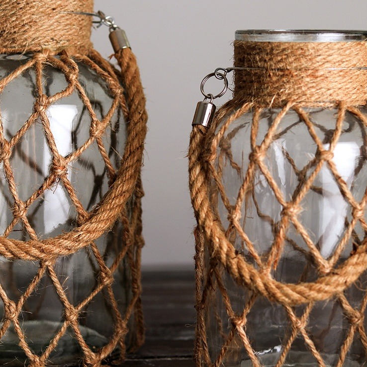 (在台出貨) 可懸掛編織麻繩玻璃花瓶乾燥花器水培植物小花瓶-細節圖5