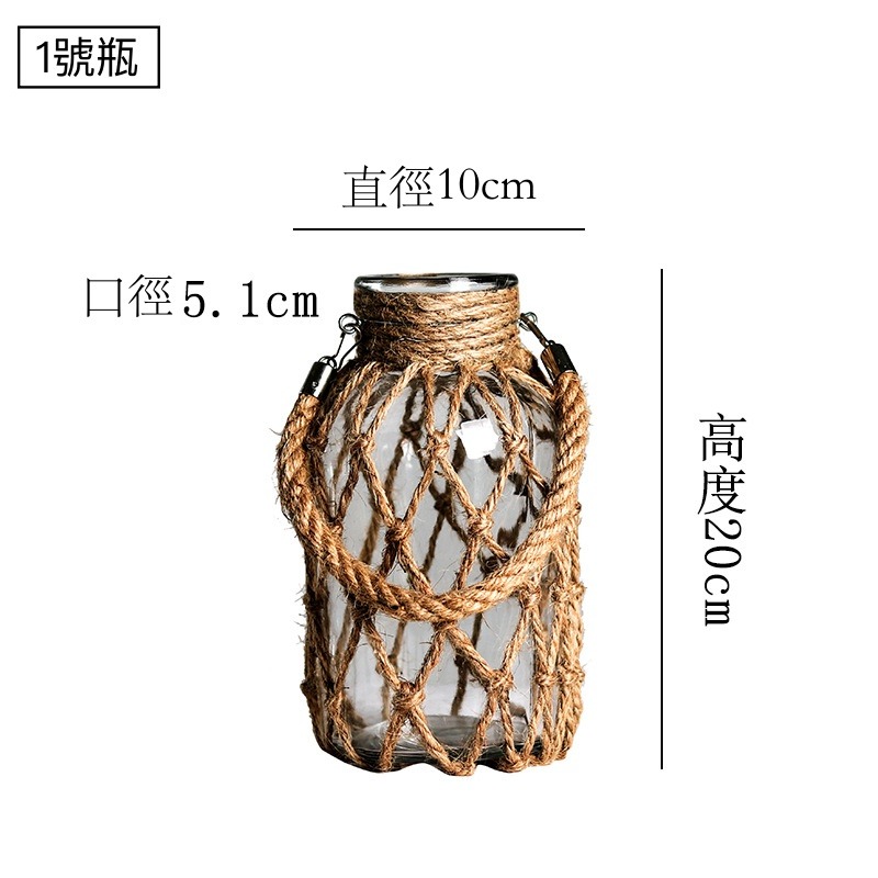 (在台出貨) 可懸掛編織麻繩玻璃花瓶乾燥花器水培植物小花瓶-細節圖7
