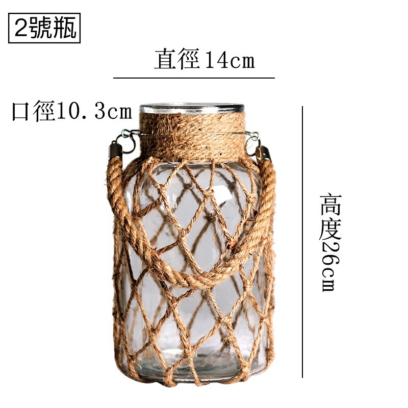 (在台出貨) 可懸掛編織麻繩玻璃花瓶乾燥花器水培植物小花瓶-細節圖8