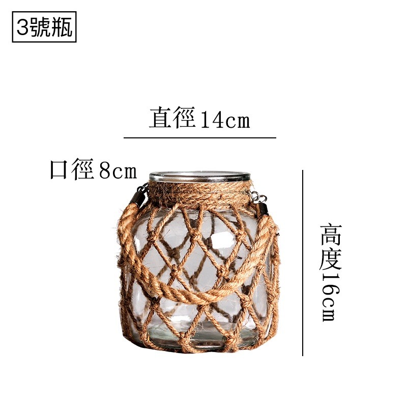 (在台出貨) 可懸掛編織麻繩玻璃花瓶乾燥花器水培植物小花瓶-細節圖9