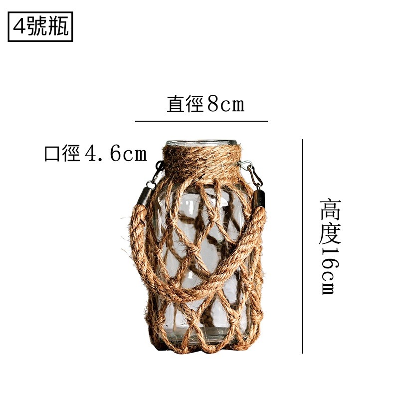 (在台出貨) 可懸掛編織麻繩玻璃花瓶乾燥花器水培植物小花瓶-細節圖10