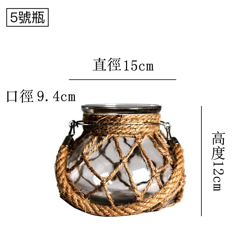 (在台出貨) 可懸掛編織麻繩玻璃花瓶乾燥花器水培植物小花瓶-細節圖11