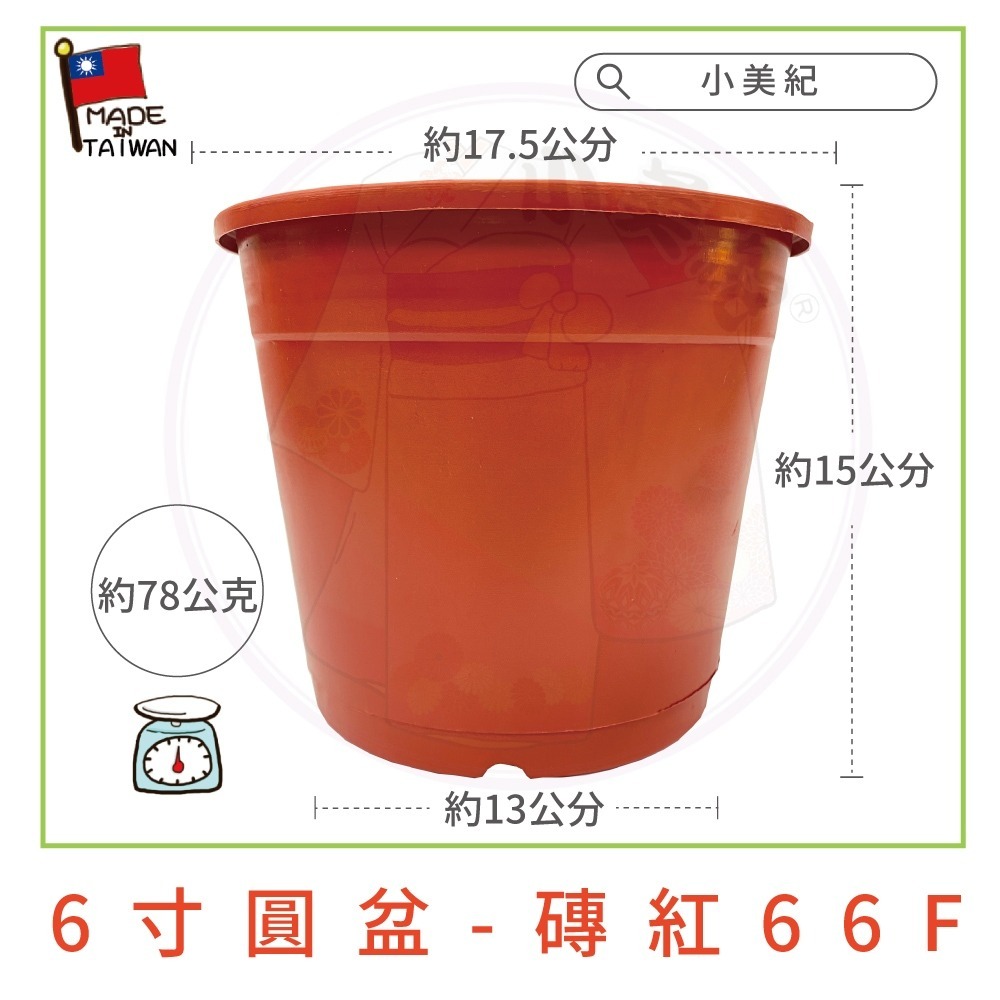 【小美紀】6寸圓盆-磚紅-66F（園藝資材）花盆 盆栽 種植用花盆 圓盆 植栽盆 透氣盆-細節圖5