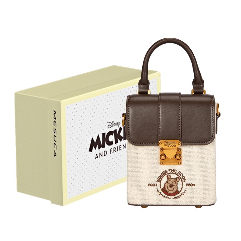 Disney 迪士尼經典復古維尼刺繡牛津硬挺手提包-細節圖6