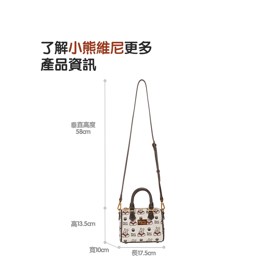 Disney迪士尼 Winnie the Pooh 經典刺繡波士頓包(滿版)-細節圖7