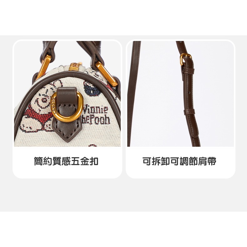 Disney迪士尼 Winnie the Pooh 經典刺繡波士頓包(滿版)-細節圖8