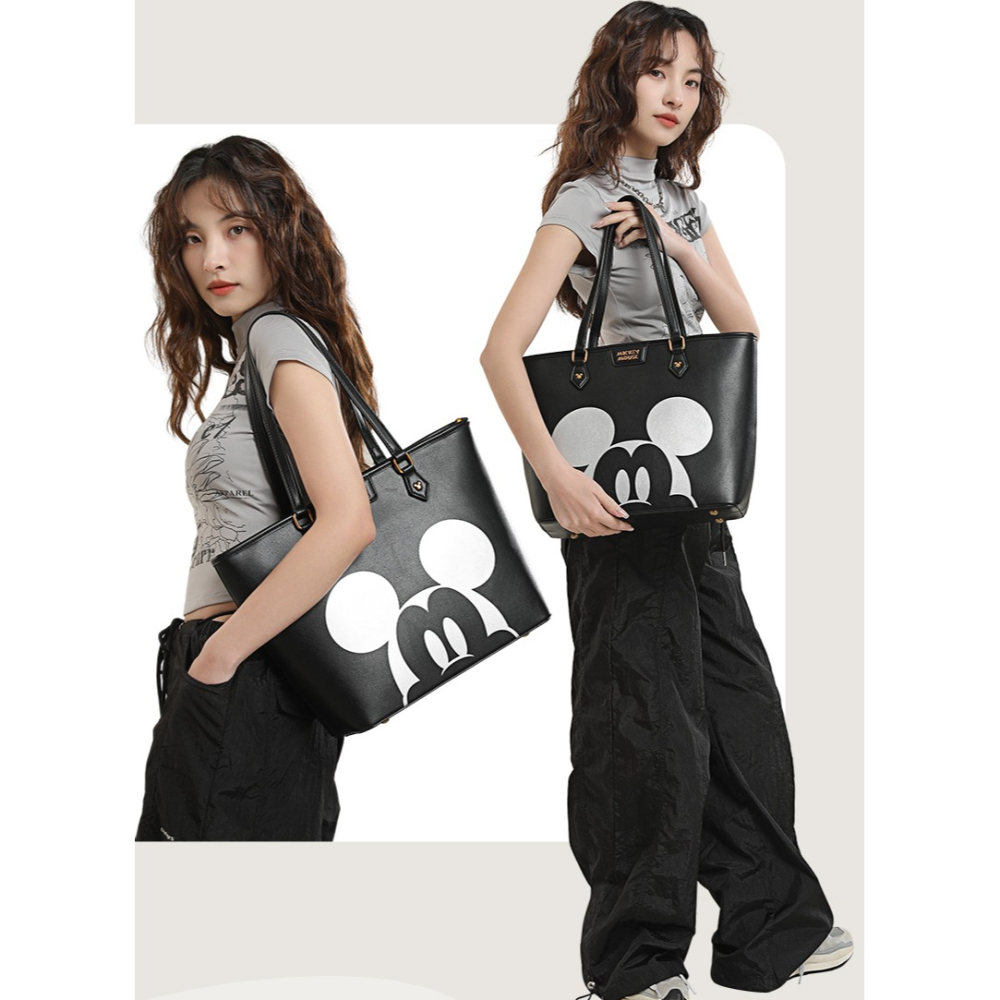 Disney迪士尼 米奇經典圖案黑色托特包-細節圖2
