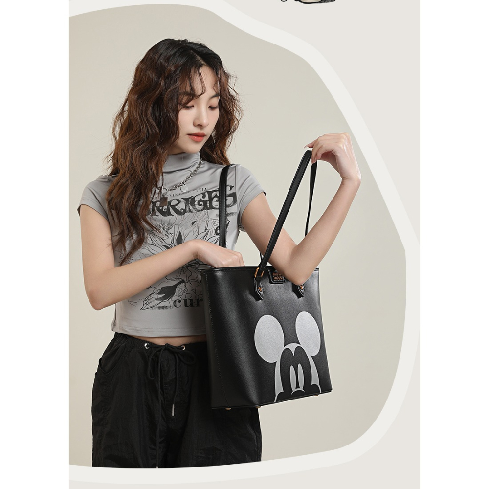 Disney迪士尼 米奇經典圖案黑色托特包-細節圖3