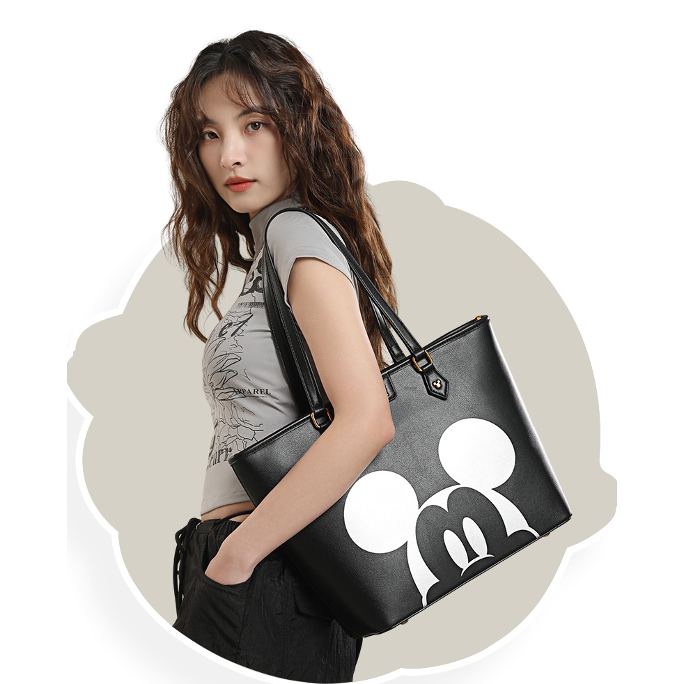 Disney迪士尼 米奇經典圖案黑色托特包-細節圖5