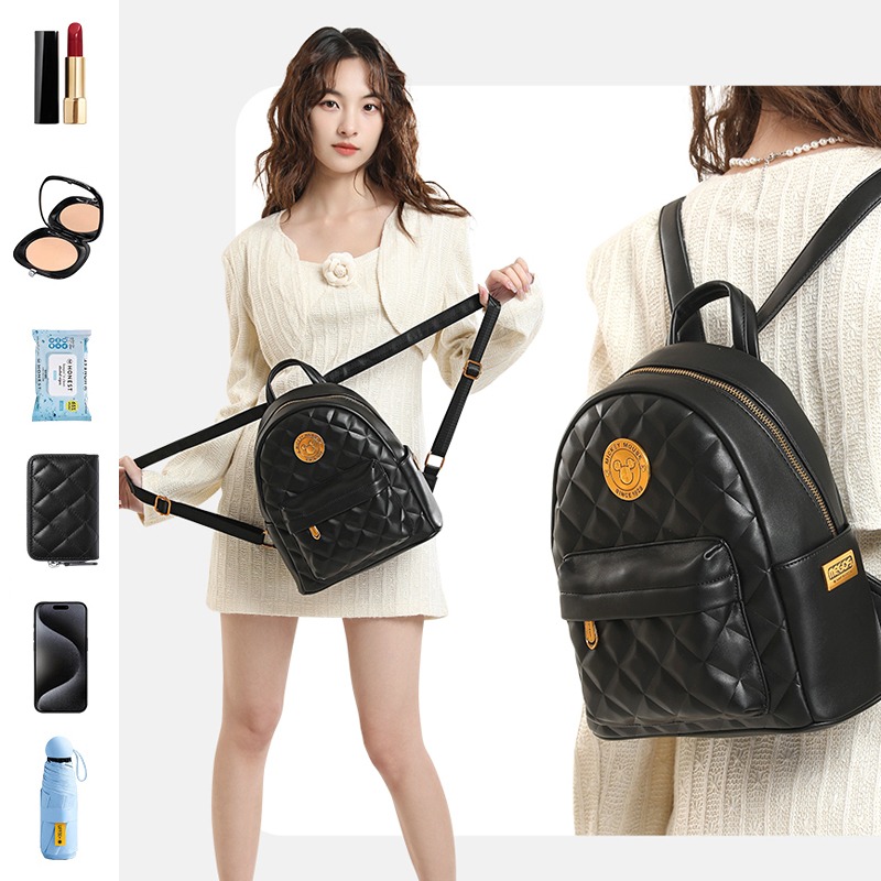 Disney迪士尼 米奇經典菱格皮革背包-細節圖4