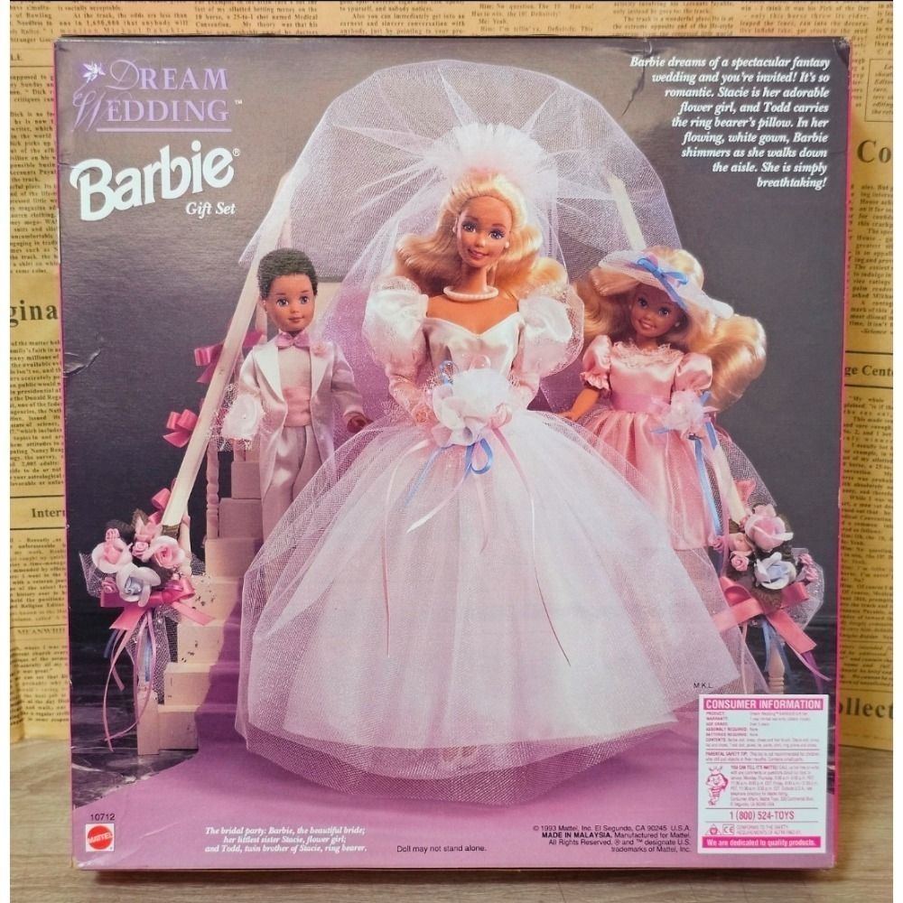 Barbie 芭比 美泰 1993 夢幻婚禮禮物套組 芭比、Stacie & Todd 娃娃-細節圖8