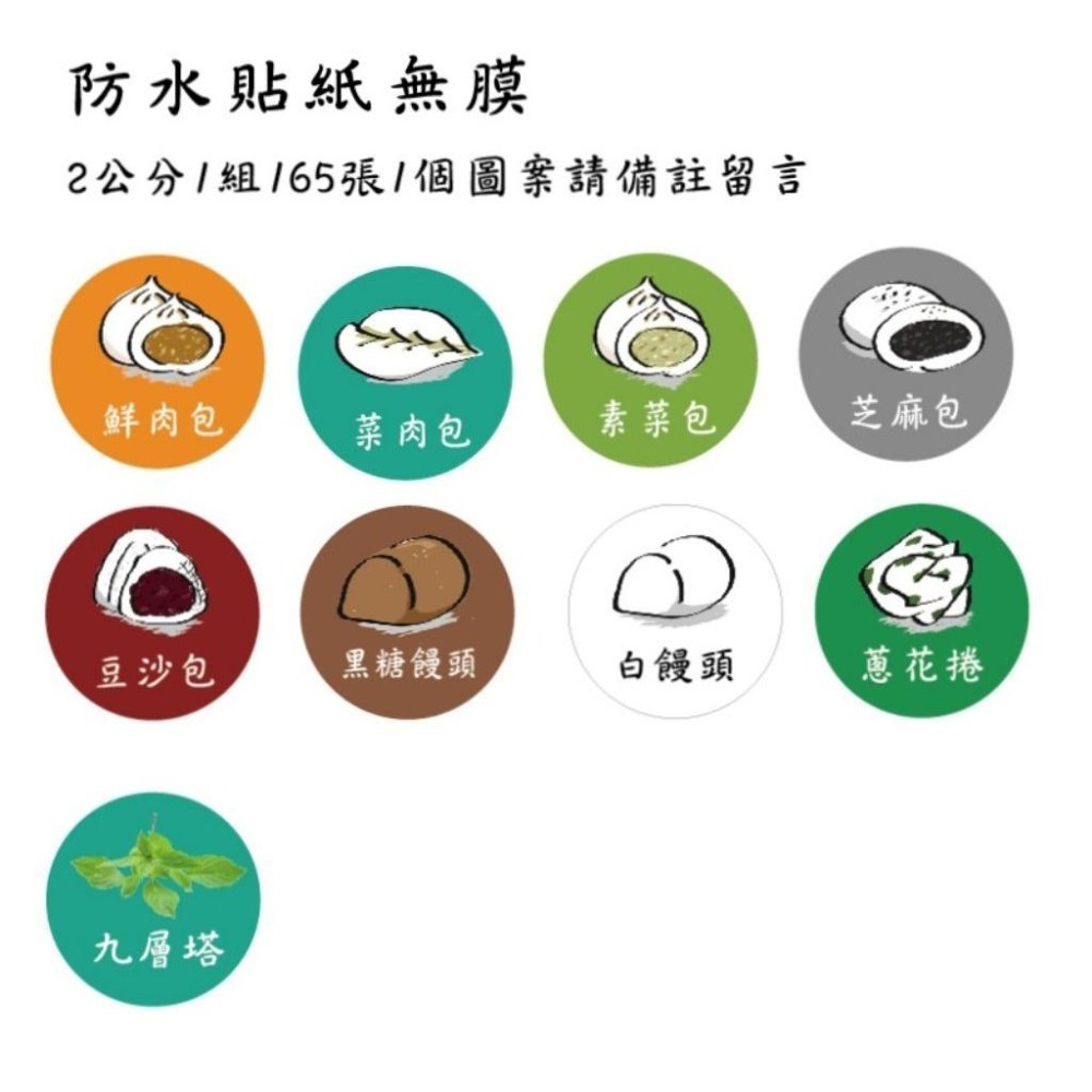 水餃包子姓名貼圖案客製口味貼紙蛋黃酥 鳳梨酥 綠豆椪 桃花酥 芋頭酥 水果 芒果 草莓 可麗露 布丁 巴斯克貼紙米琪印刷-細節圖2