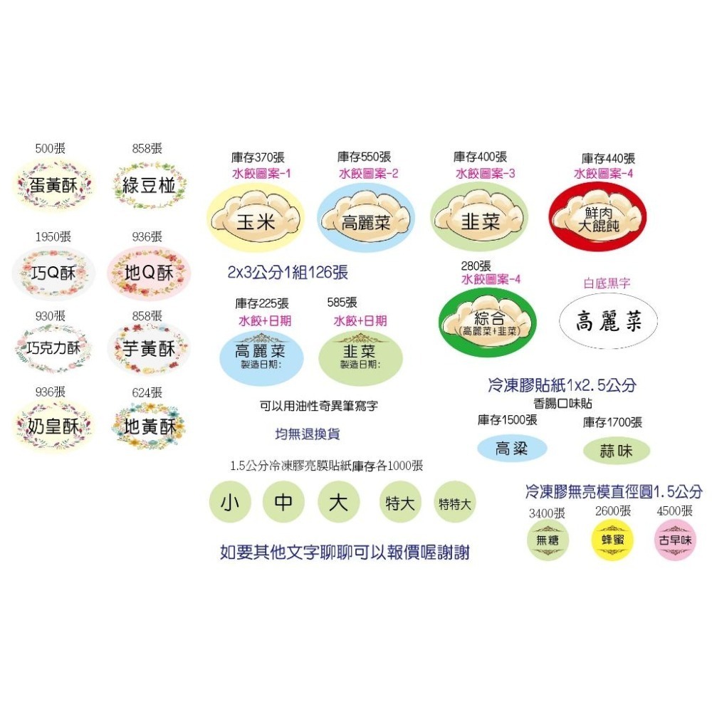 水餃包子姓名貼圖案客製口味貼紙蛋黃酥 鳳梨酥 綠豆椪 桃花酥 芋頭酥 水果 芒果 草莓 可麗露 布丁 巴斯克貼紙米琪印刷-細節圖4