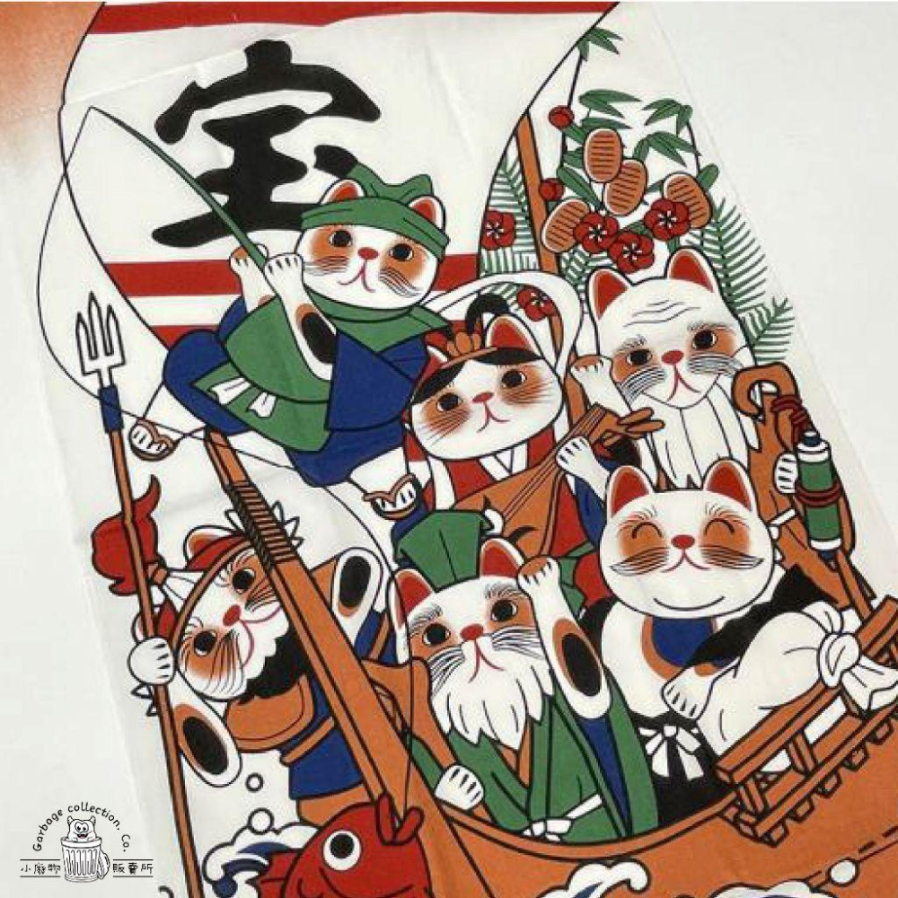 『日本商品/台灣現貨』日本製 招財貓 印花手巾/掛布 七福貓款 掛布 手巾-細節圖3