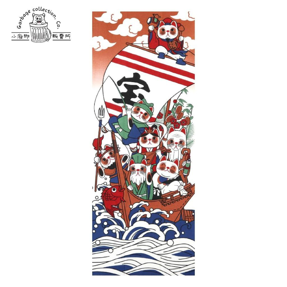 『日本商品/台灣現貨』日本製 招財貓 印花手巾/掛布 七福貓款 掛布 手巾-細節圖5