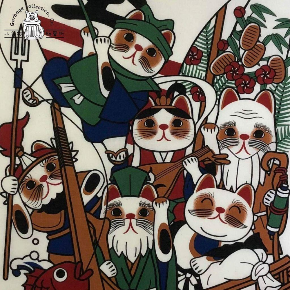 『日本商品/台灣現貨』日本製 招財貓 印花手巾/掛布 七福貓款 掛布 手巾-細節圖6