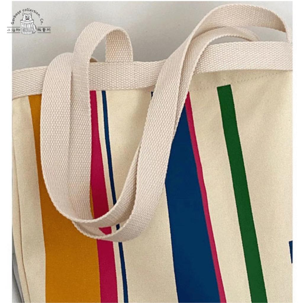 『日本商品/台灣現貨』14吋彩色條紋帆布托特包 帆布包 文青 肩背包 日本帆布包 電腦包 包包 條紋帆布包 雙色-細節圖9