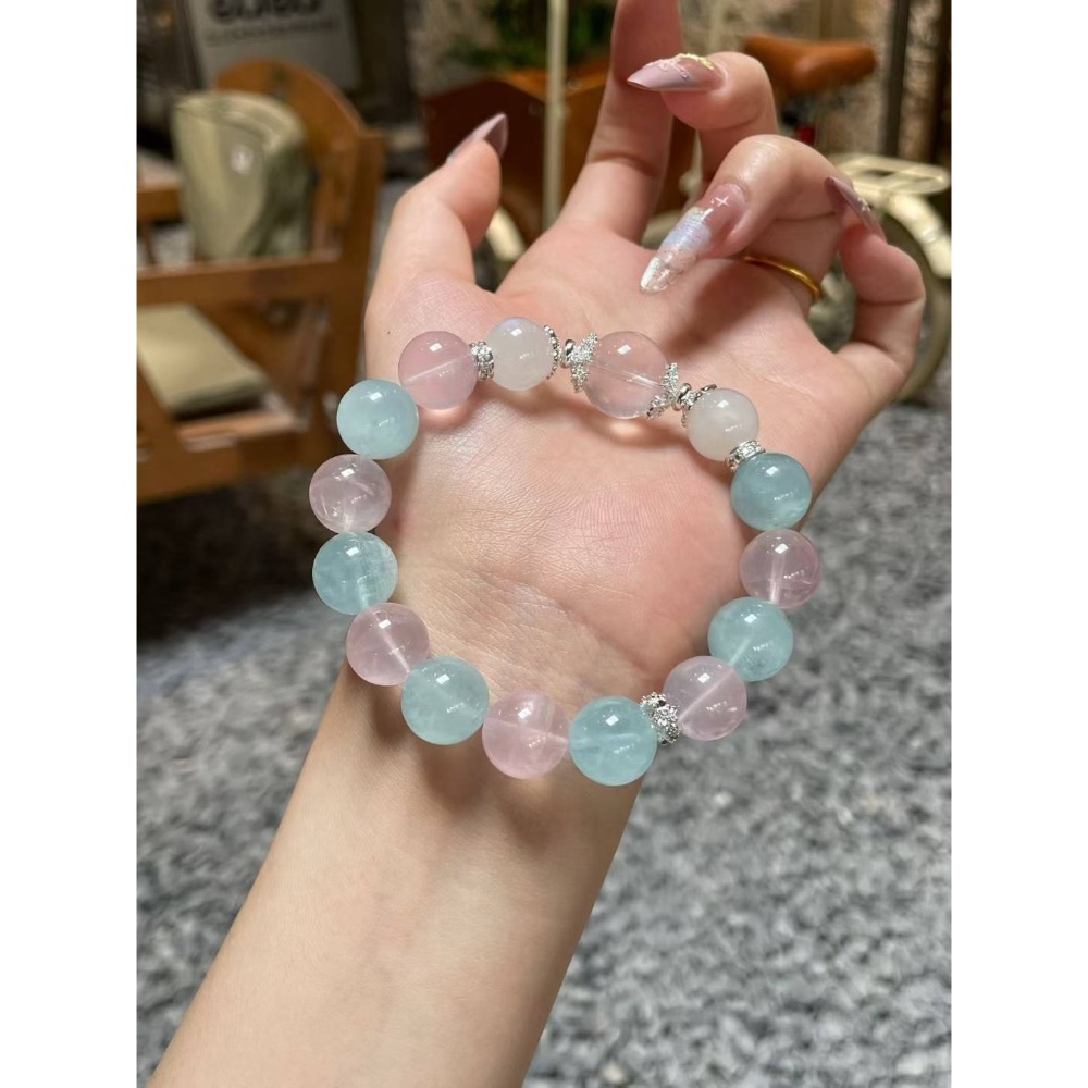 【SiiS Jewelry】初戀藍調｜海藍寶粉晶手鍊｜戀愛守護 情感療癒 溫柔桃花開運飾品推薦-細節圖2