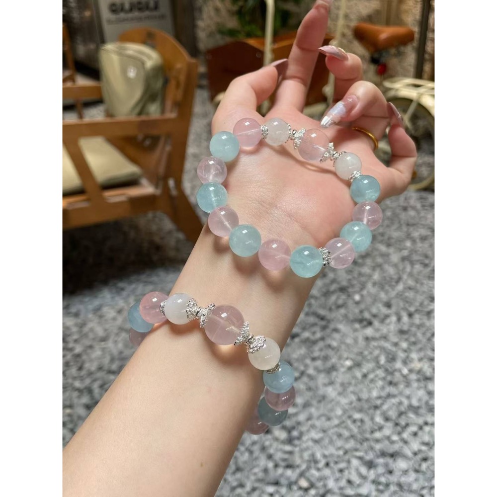 【SiiS Jewelry】初戀藍調｜海藍寶粉晶手鍊｜戀愛守護 情感療癒 溫柔桃花開運飾品推薦-細節圖3