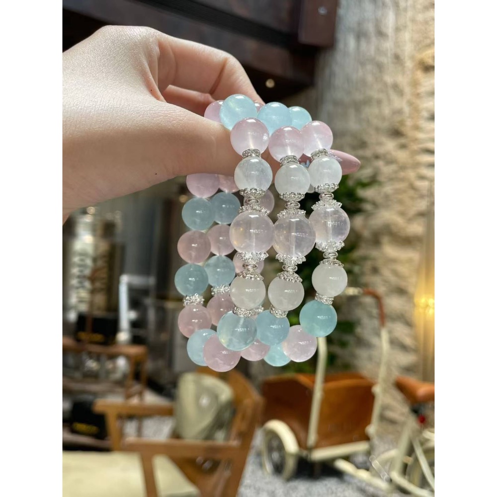 【SiiS Jewelry】初戀藍調｜海藍寶粉晶手鍊｜戀愛守護 情感療癒 溫柔桃花開運飾品推薦-細節圖4