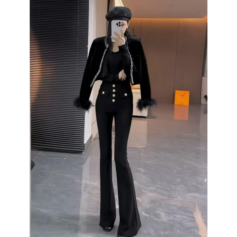 Number28 - 高腰彈力金釦喇叭褲 286327-細節圖3