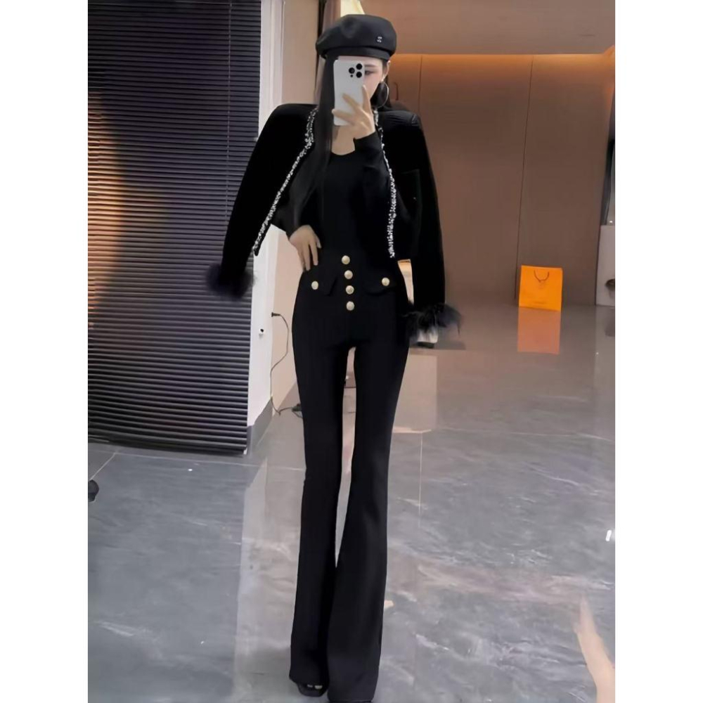 Number28 - 高腰彈力金釦喇叭褲 286327-細節圖4