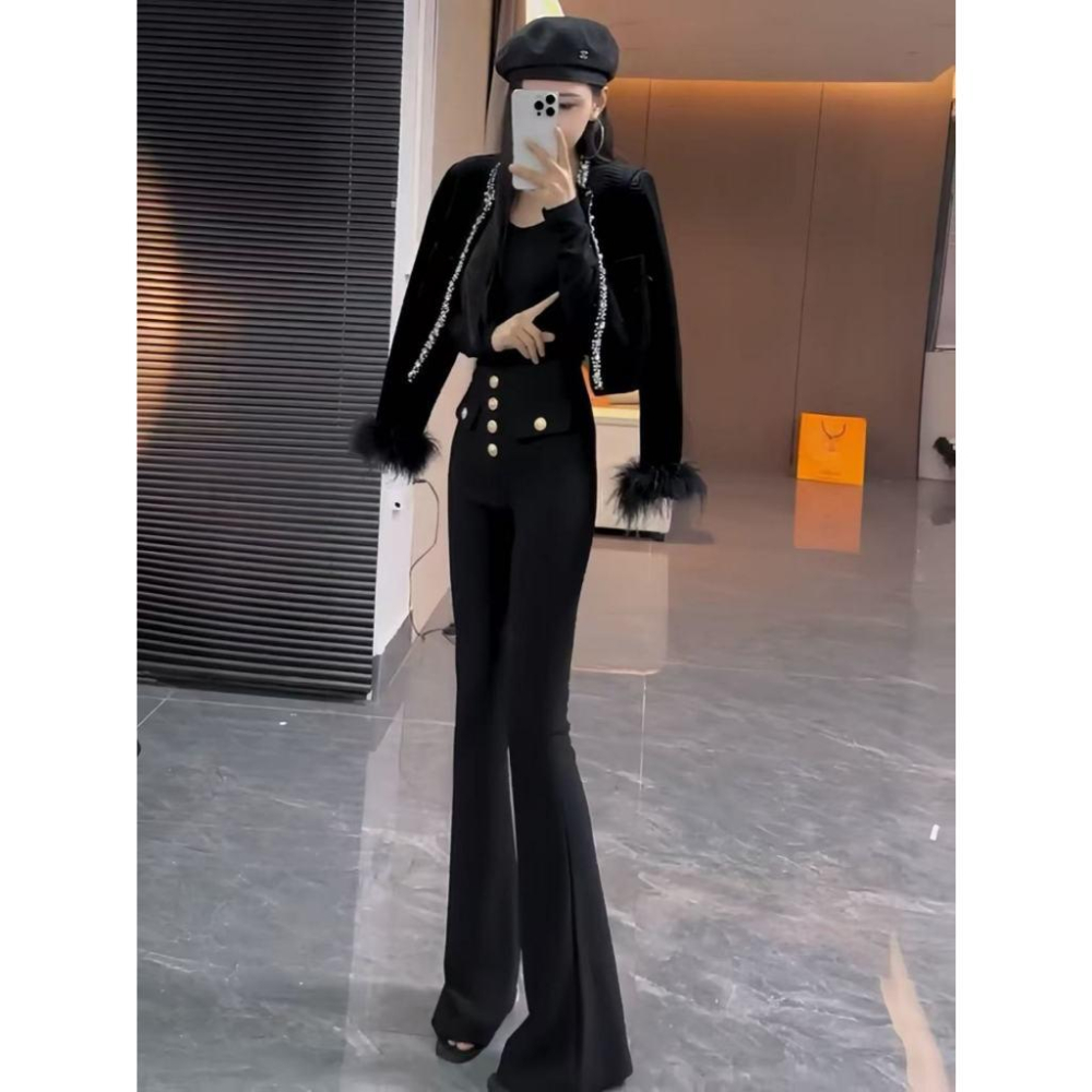 Number28 - 高腰彈力金釦喇叭褲 286327-細節圖5