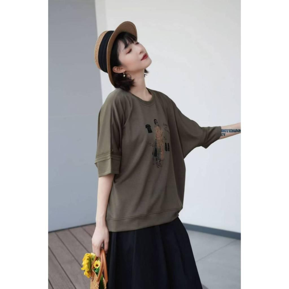 Number28 - 韓系印花七分袖太空棉上衣 286312-細節圖3