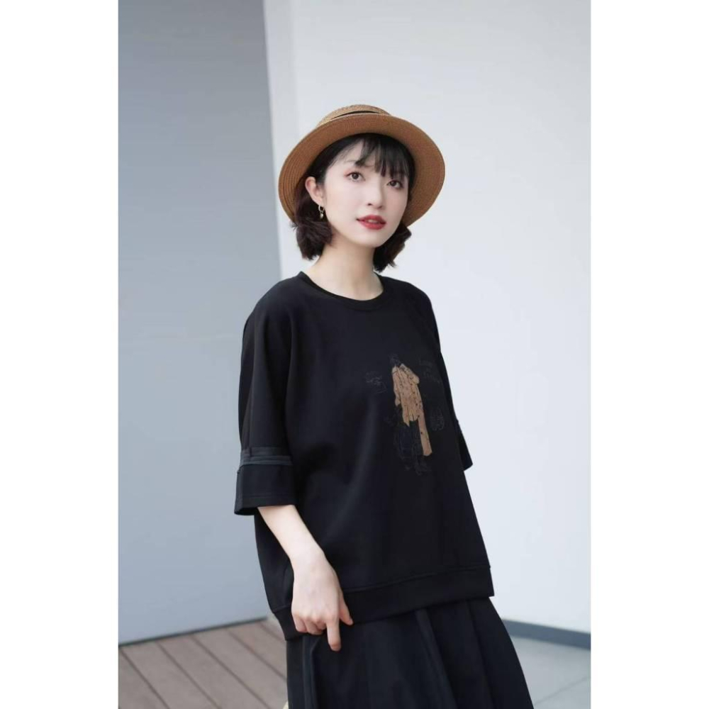 Number28 - 韓系印花七分袖太空棉上衣 286312-細節圖4