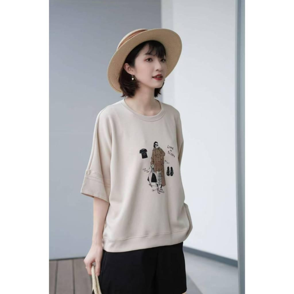 Number28 - 韓系印花七分袖太空棉上衣 286312-細節圖5