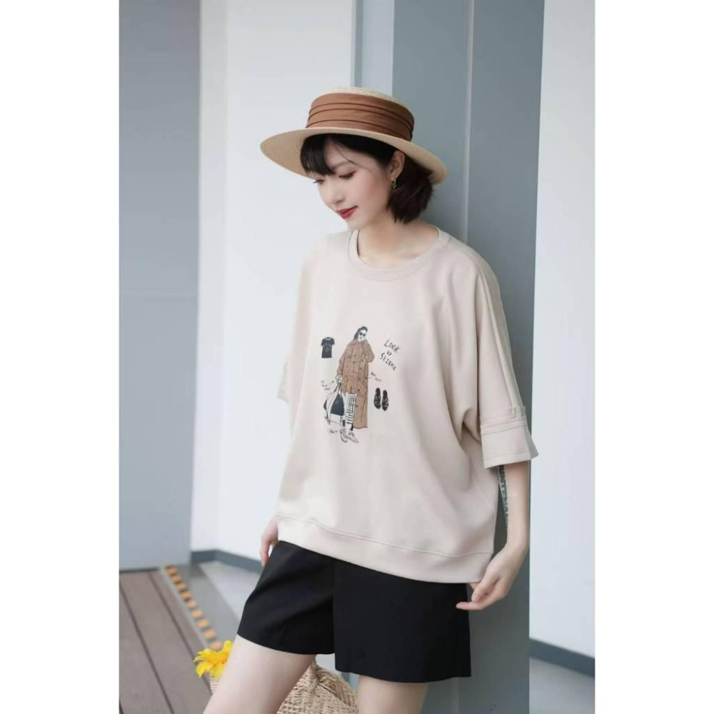 Number28 - 韓系印花七分袖太空棉上衣 286312-細節圖6