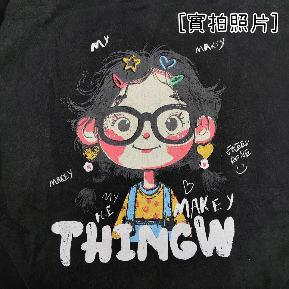 Number28 - 女孩印花水洗黑大學T 286315-細節圖2