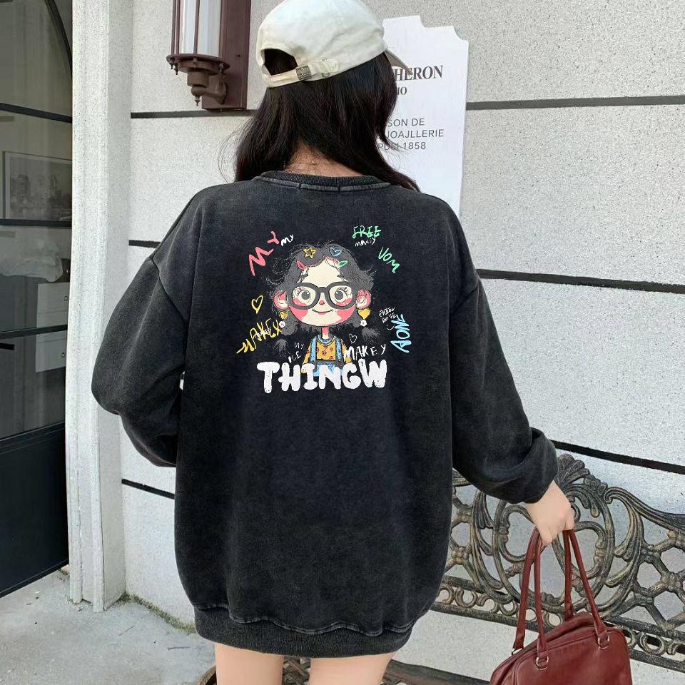 Number28 - 女孩印花水洗黑大學T 286315-細節圖6