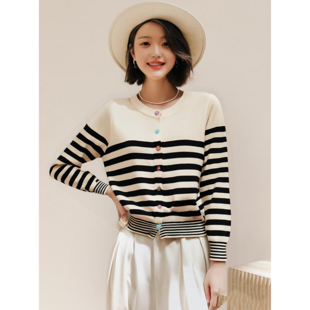 Number28 - 撞色條紋鈕扣針織外套 286313-細節圖3