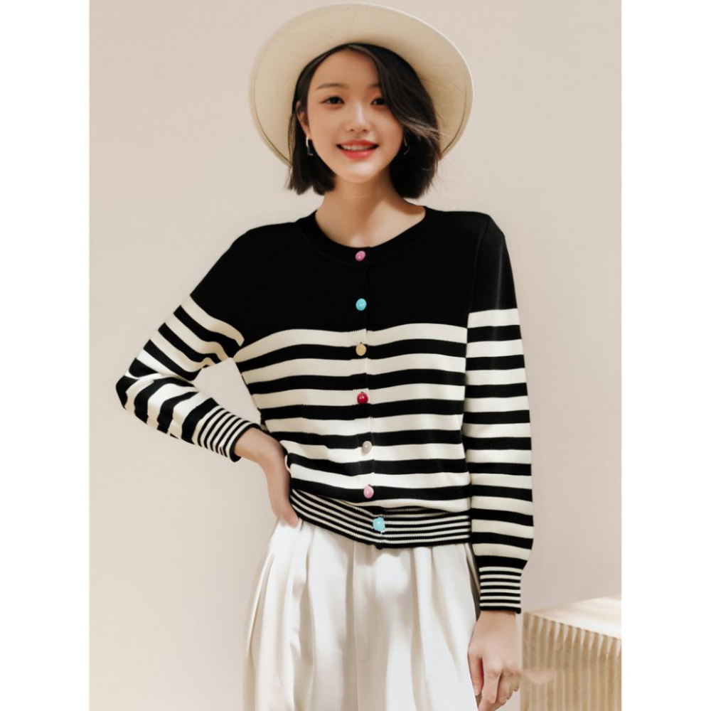 Number28 - 撞色條紋鈕扣針織外套 286313-細節圖6