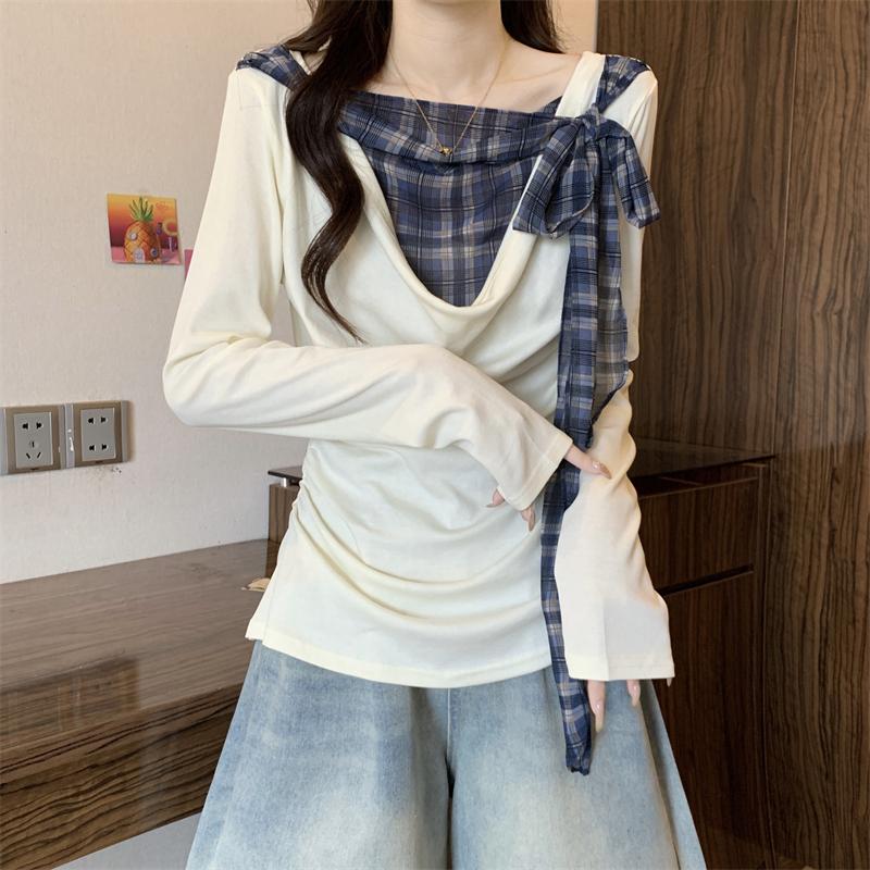 Number28 - 格紋拼接綁結長袖上衣 286309-細節圖3