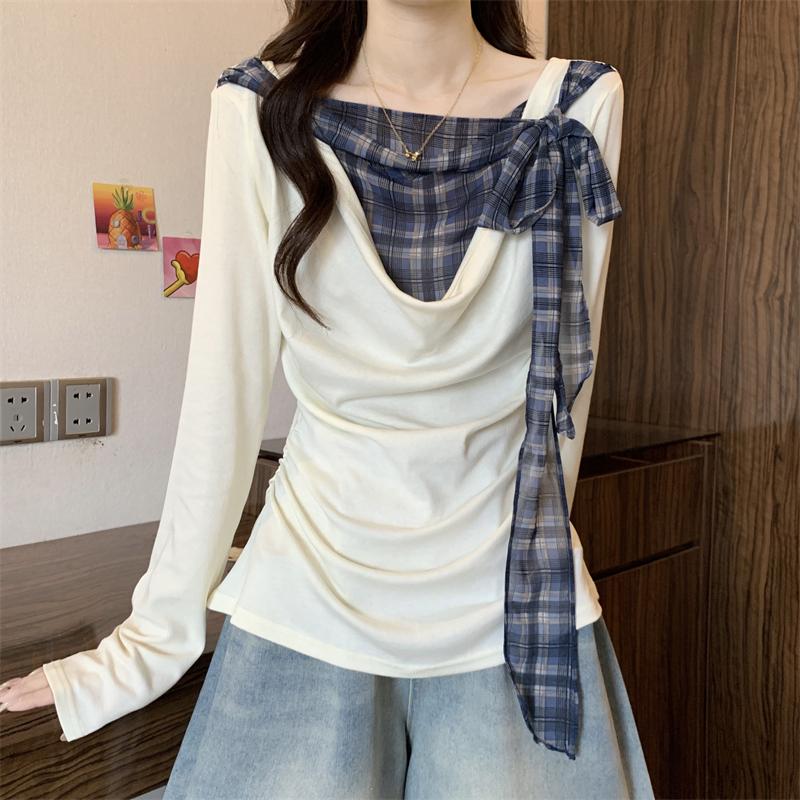 Number28 - 格紋拼接綁結長袖上衣 286309-細節圖4