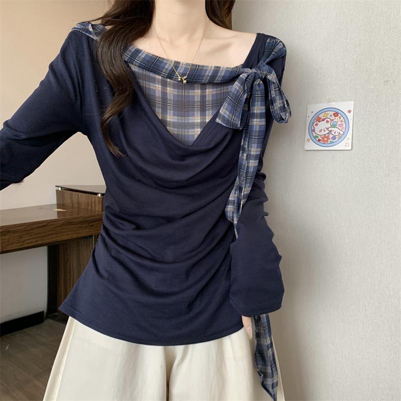 Number28 - 格紋拼接綁結長袖上衣 286309-細節圖5