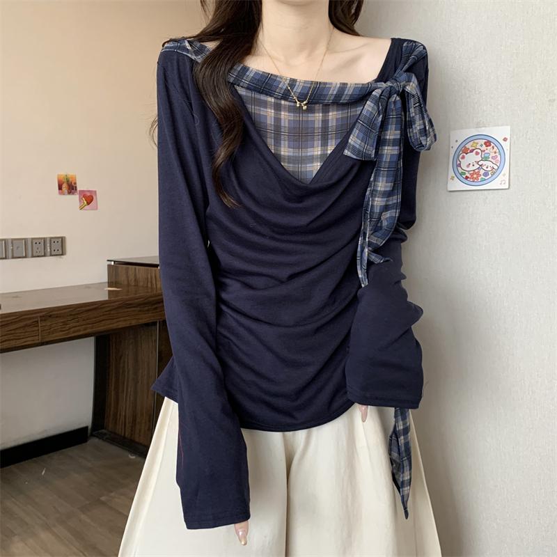 Number28 - 格紋拼接綁結長袖上衣 286309-細節圖6