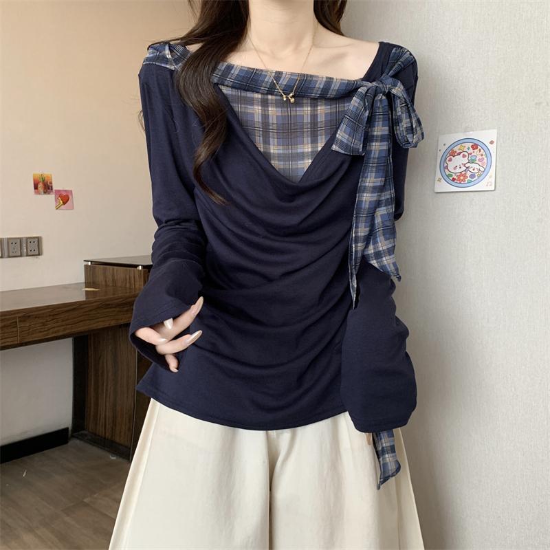 Number28 - 格紋拼接綁結長袖上衣 286309-細節圖7