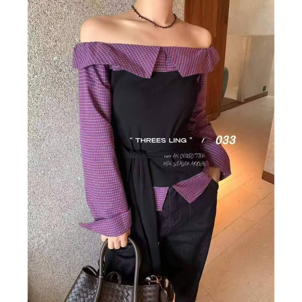 Number28 - 一字領綁結收腰長袖上衣 286302-細節圖3