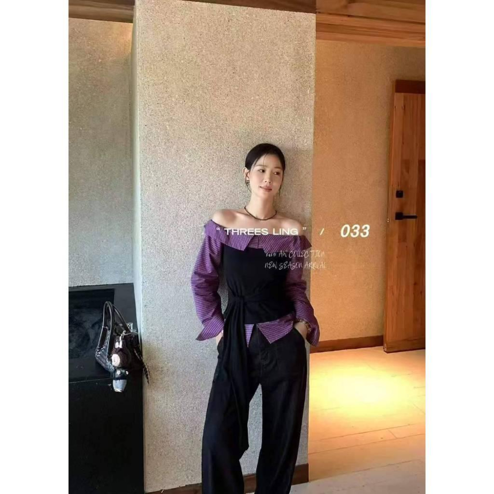 Number28 - 一字領綁結收腰長袖上衣 286302-細節圖4