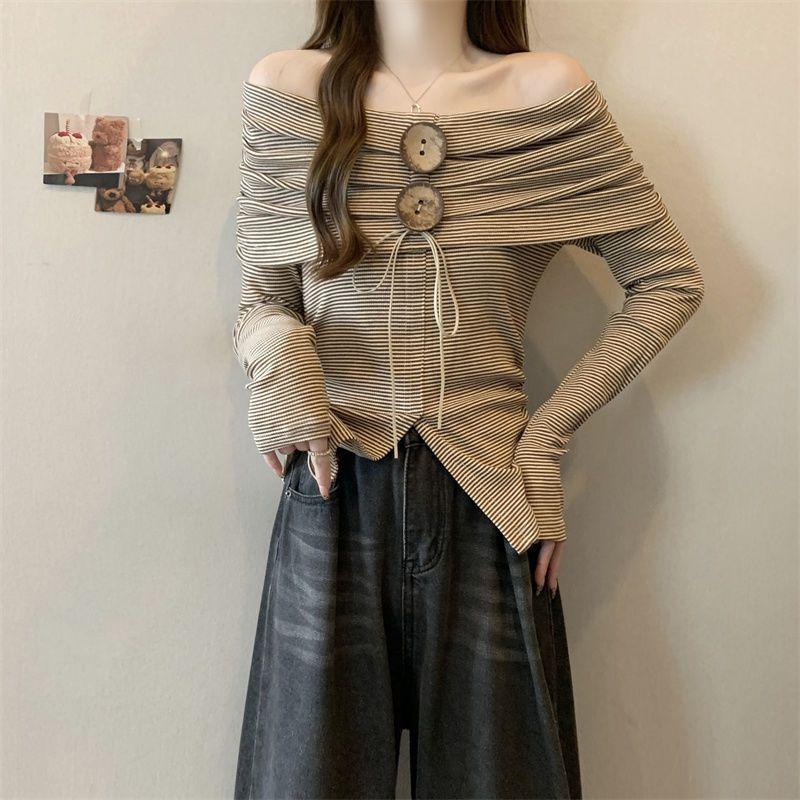 Number28 - (附綁繩)一字領前開岔長袖上衣 286301-細節圖3