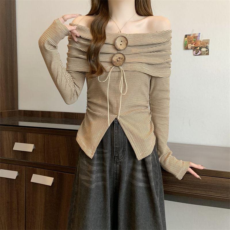 Number28 - (附綁繩)一字領前開岔長袖上衣 286301-細節圖4