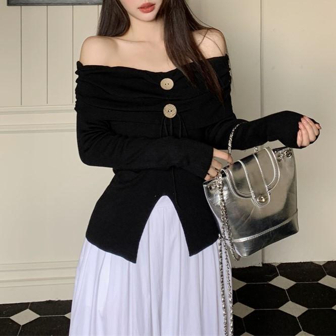 Number28 - (附綁繩)一字領前開岔長袖上衣 286301-細節圖6