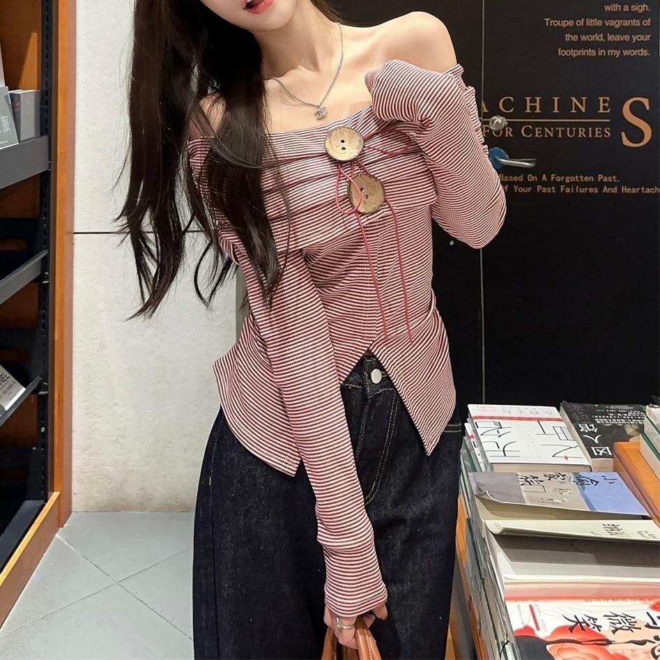 Number28 - (附綁繩)一字領前開岔長袖上衣 286301-細節圖7