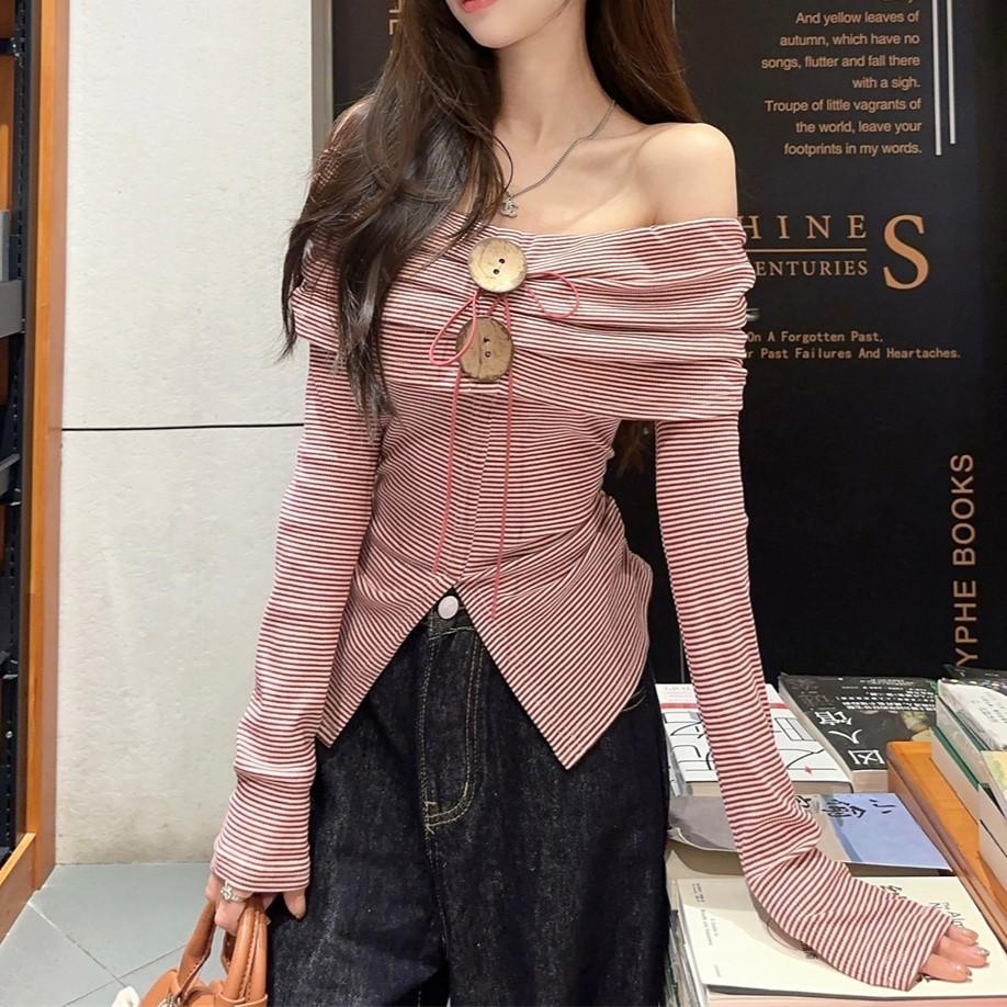 Number28 - (附綁繩)一字領前開岔長袖上衣 286301-細節圖8